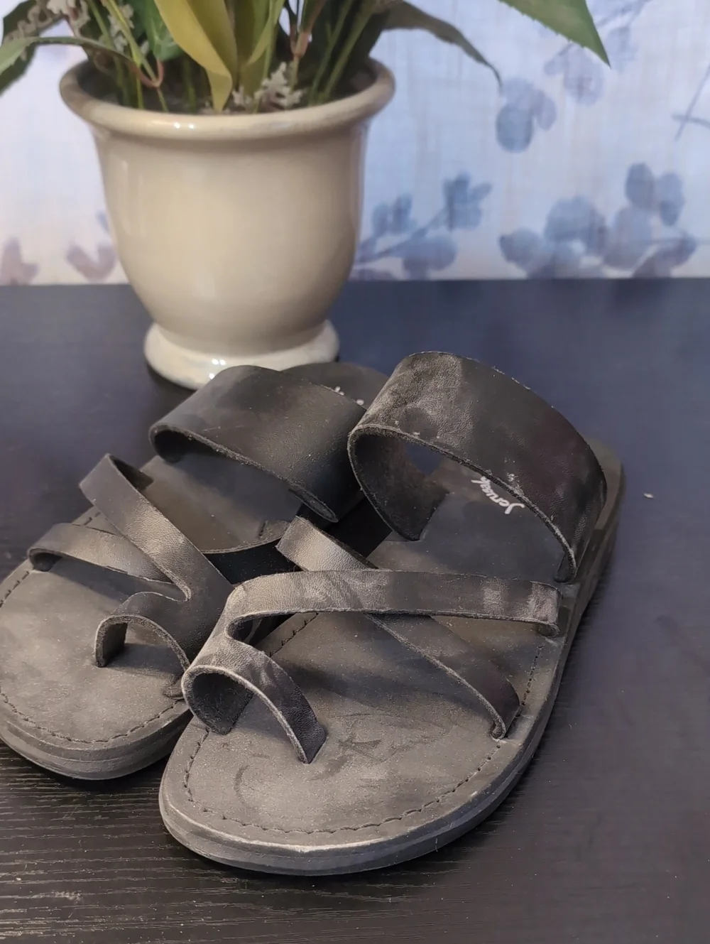 Men's Black Leather Slide Sandals